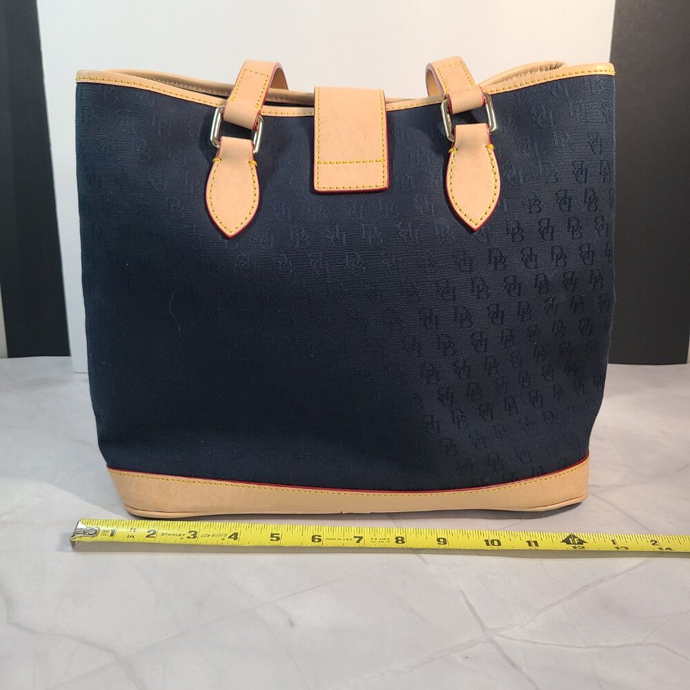 Dooney & Bourke Logo Shoulder Handbag BLACK Canvas Tan Leather Large Tote - Picture 5 of 16